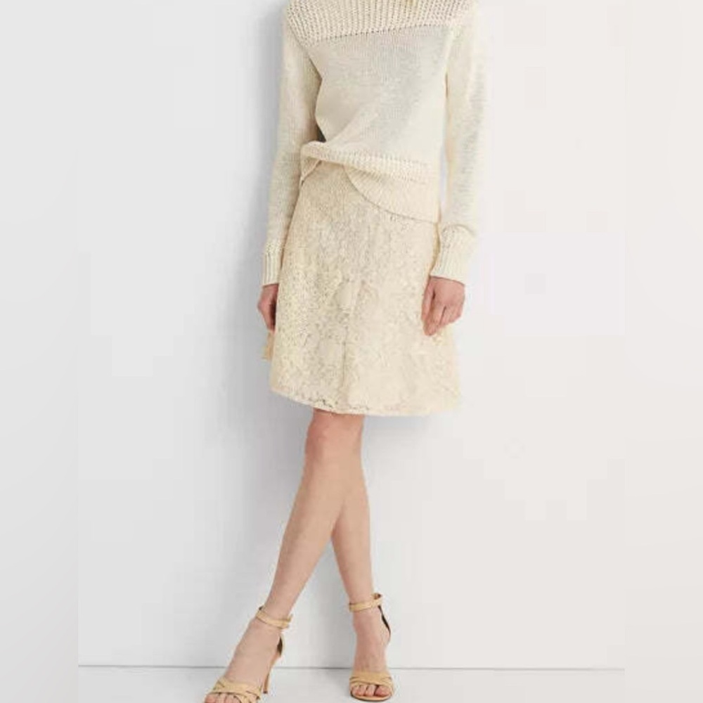 NWT Lauren Ralph Lauren Patchwork Cream Lace Skirt, Womens Size 8